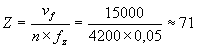 Z=v f / (n x f z) = 15000 / (4200 x 0,05) ~ 71 Z=v f / (n x f z) = 15000 / (4200 x 0,05) ~ 71